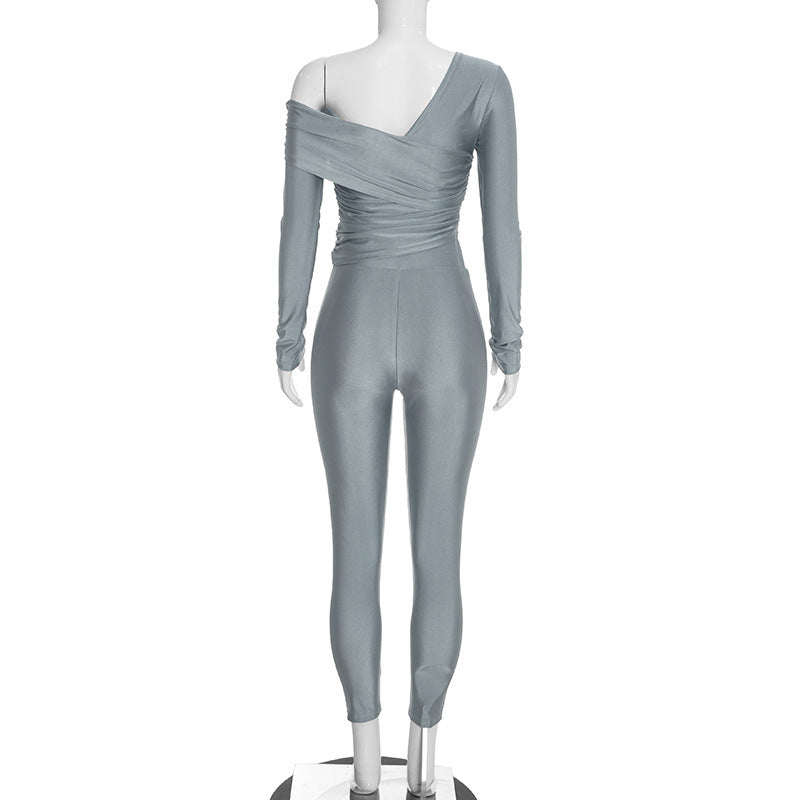 Women's One Shoulder Ruched Top and Leggings Set