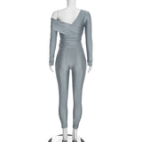 Women's One Shoulder Ruched Top and Leggings Set