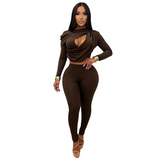 Women's Draped Crop Top and Leggings Two Piece Set