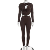 Women's Draped Crop Top and Leggings Two Piece Set