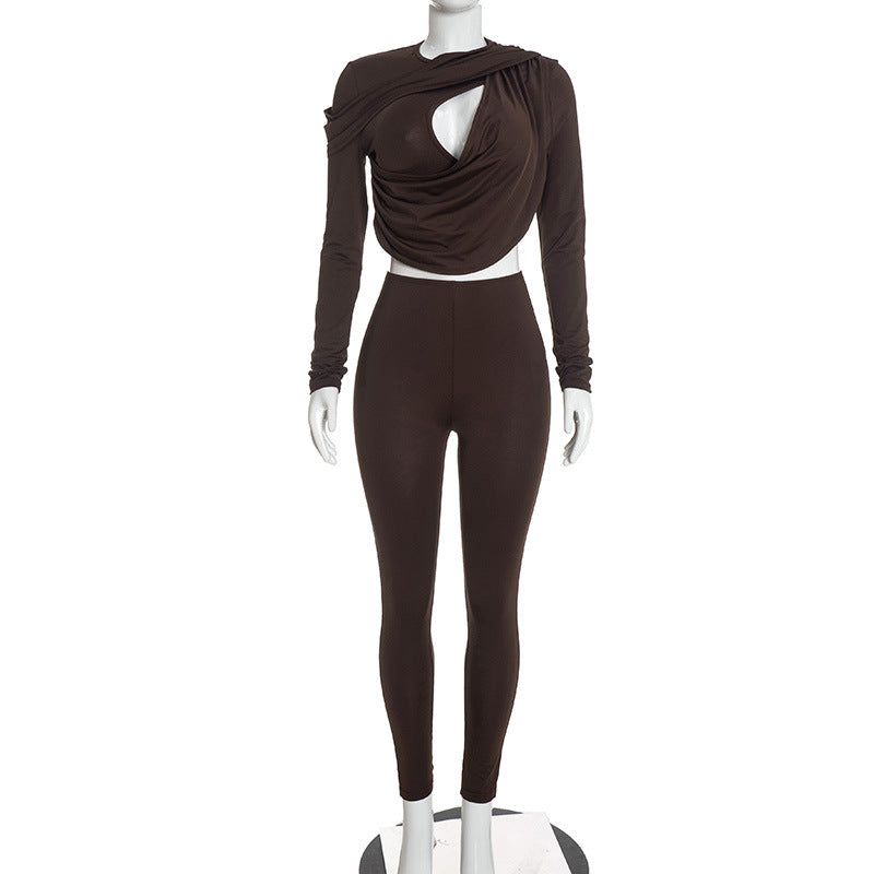 Women's Draped Crop Top and Leggings Two Piece Set