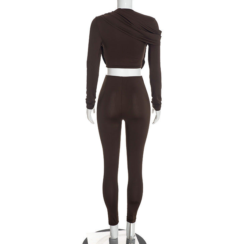 Women's Draped Crop Top and Leggings Two Piece Set