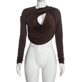 Women's Draped Crop Top and Leggings Two Piece Set