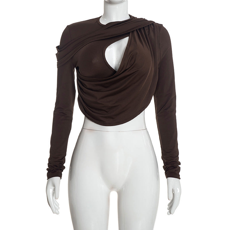 Women's Draped Crop Top and Leggings Two Piece Set