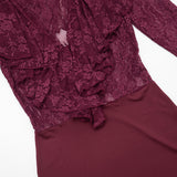 Women's Lace Ruffle Long Sleeve Bodycon Mini Dress
