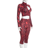 Women's Snake Print Crop Top and Capri Leggings Set