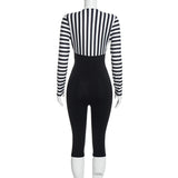 Women's Striped Long Sleeve Lace Up Capri Romper