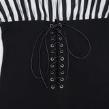 Women's Striped Long Sleeve Lace Up Capri Romper