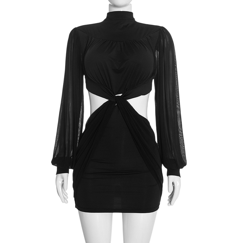 Women's Long Sleeve Twist Front Cutout Mini Dress