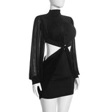 Women's Long Sleeve Twist Front Cutout Mini Dress