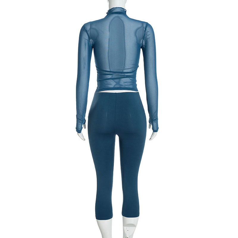 Women's Sheer Mesh Top and Capri Pants Set