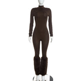 Women's Long Sleeve Jumpsuit with Faux Fur Leg Warmers