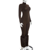 Women's Long Sleeve Jumpsuit with Faux Fur Leg Warmers
