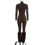 Women's Long Sleeve Jumpsuit with Faux Fur Leg Warmers