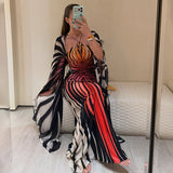 Women's Printed Halter Neck Maxi Dress with Sheer Shawl