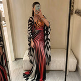 Women's Printed Halter Neck Maxi Dress with Sheer Shawl