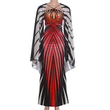 Women's Printed Halter Neck Maxi Dress with Sheer Shawl