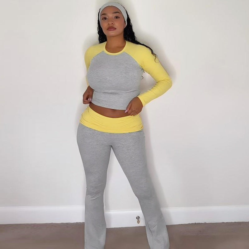Women's Two Piece Raglan Top and Flared Pants Set