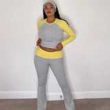 Women's Two Piece Raglan Top and Flared Pants Set