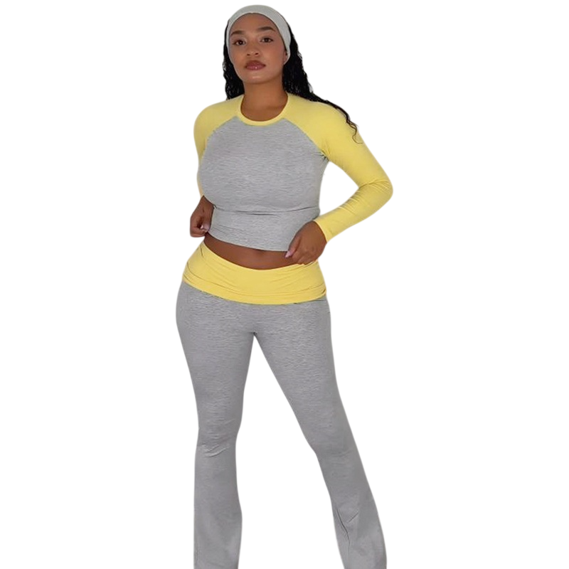 Women's Two Piece Raglan Top and Flared Pants Set