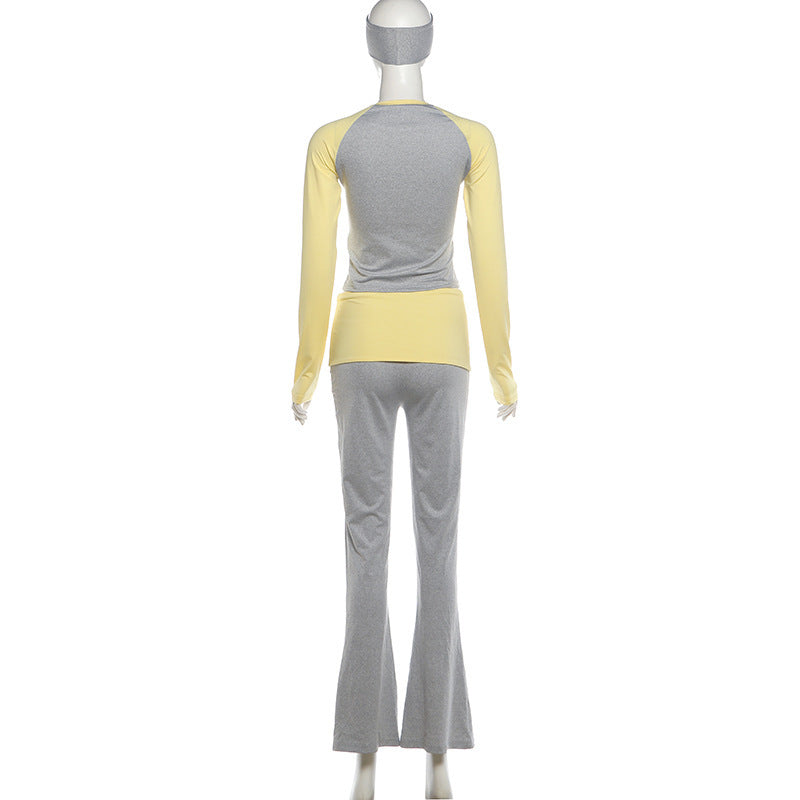 Women's Two Piece Raglan Top and Flared Pants Set