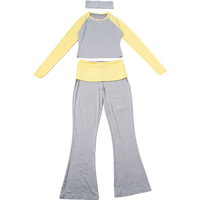 Women's Two Piece Raglan Top and Flared Pants Set