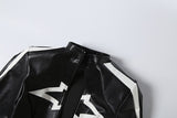 Women's Cropped Moto Jacket with Striped Sleeves