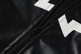 Women's Cropped Moto Jacket with Striped Sleeves