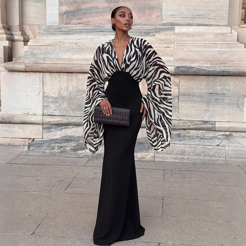Women's Printed Long Sleeve Maxi Dress