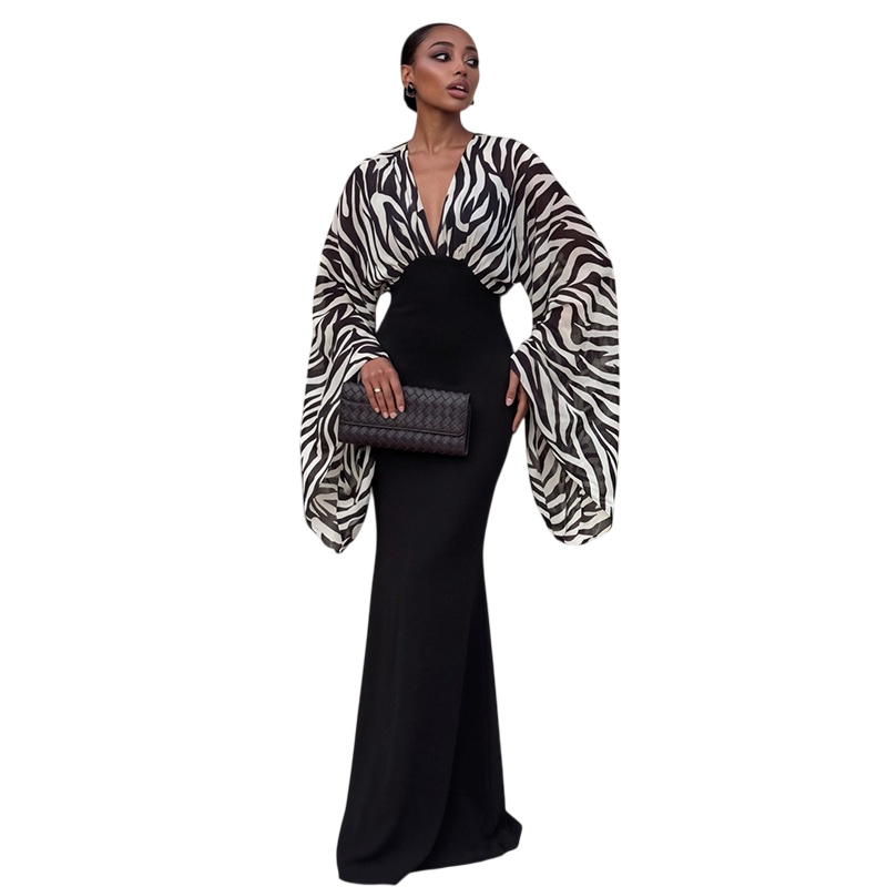 Women's Printed Long Sleeve Maxi Dress