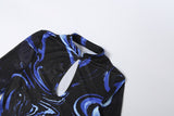 Women's Abstract Print Bodycon Mini Dress with Feather Cuffs