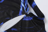 Women's Abstract Print Bodycon Mini Dress with Feather Cuffs