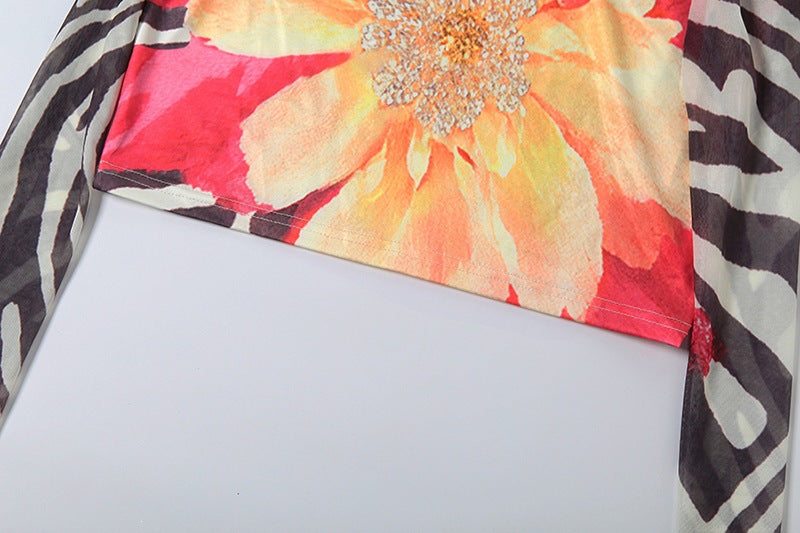 Women's Floral Mini Dress with Sheer Kimono Sleeves