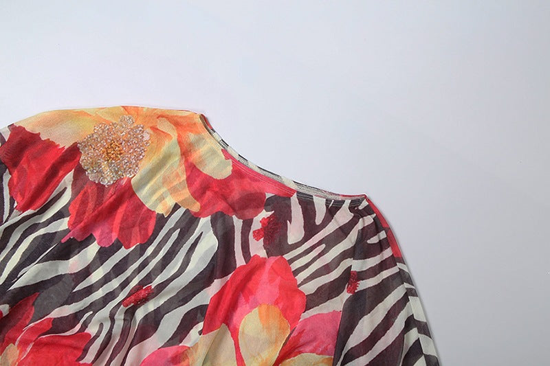 Women's Floral Mini Dress with Sheer Kimono Sleeves