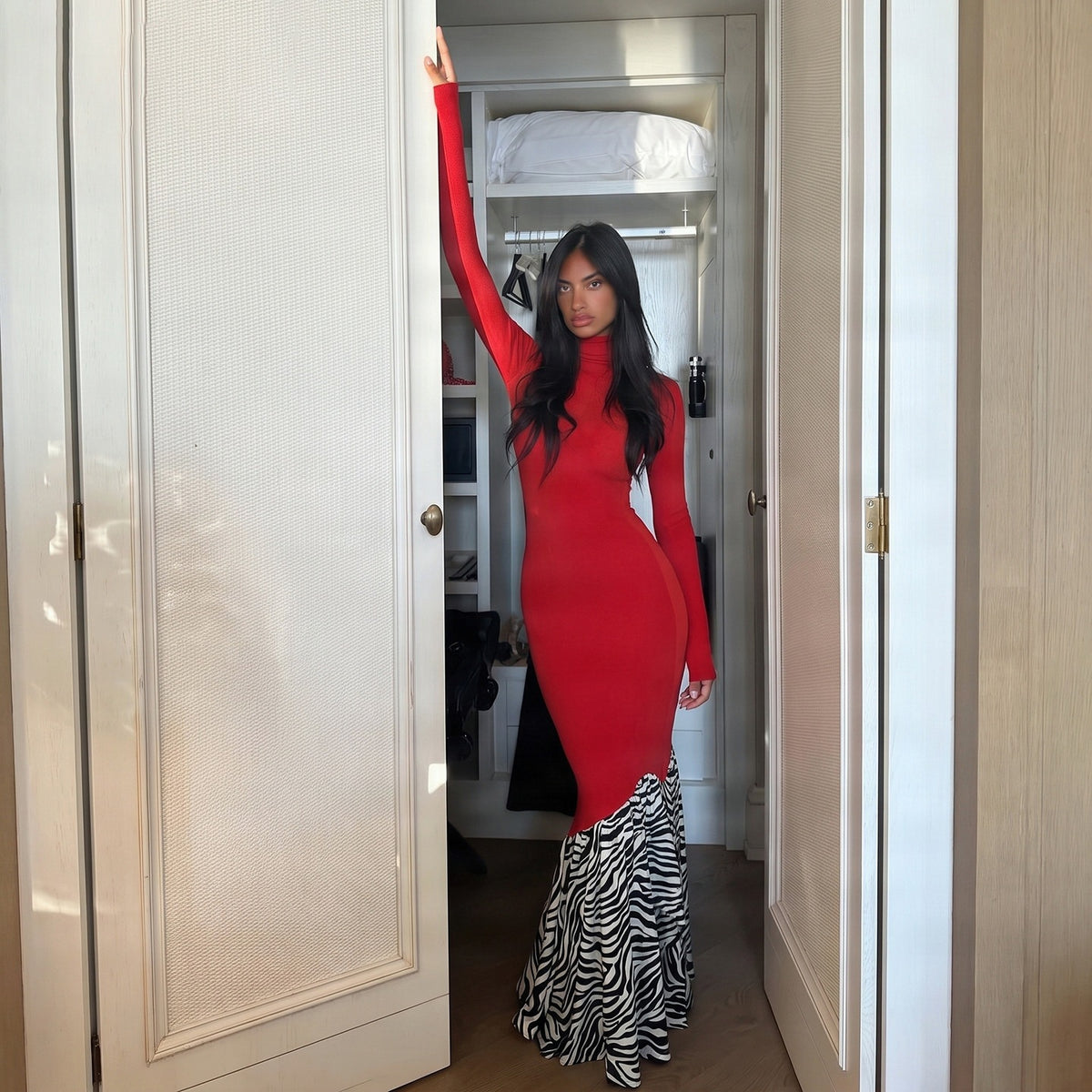 Women's High Neck Long Sleeve Mermaid Maxi Dress