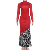 Women's High Neck Long Sleeve Mermaid Maxi Dress