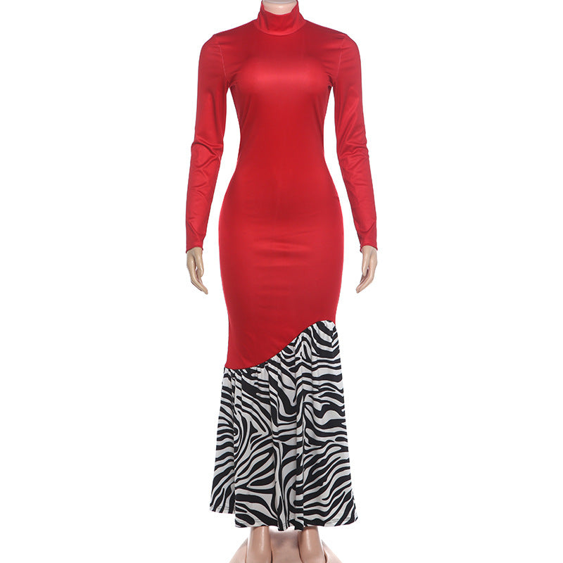 Women's High Neck Long Sleeve Mermaid Maxi Dress