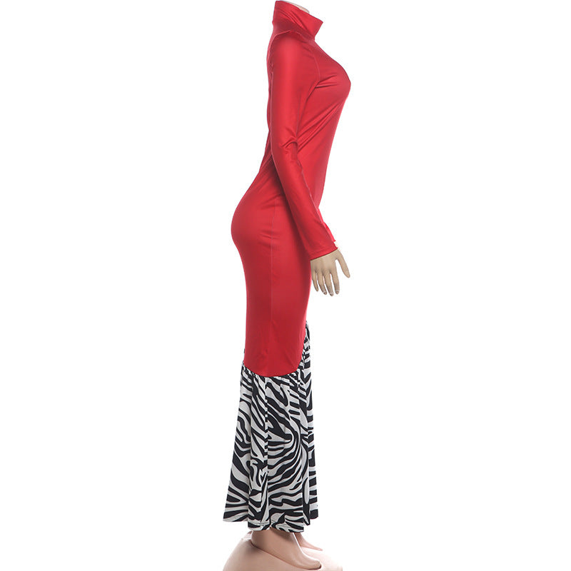 Women's High Neck Long Sleeve Mermaid Maxi Dress