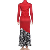 Women's High Neck Long Sleeve Mermaid Maxi Dress