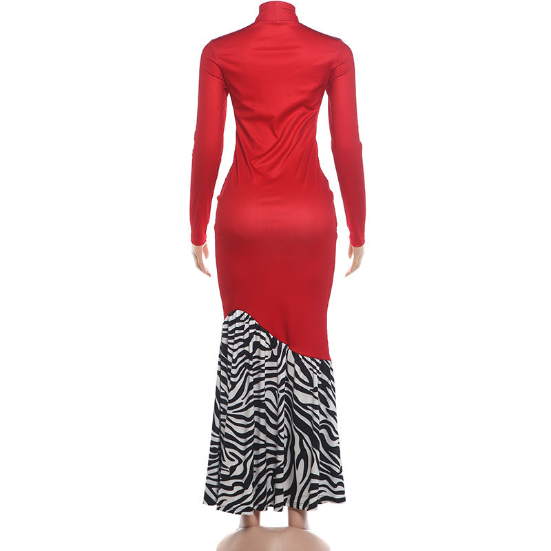 Women's High Neck Long Sleeve Mermaid Maxi Dress