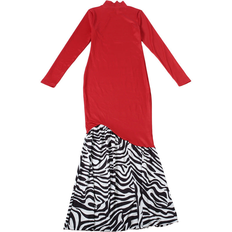 Women's High Neck Long Sleeve Mermaid Maxi Dress