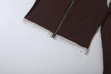 Women's Zip Up Hoodie and Lace Trim Capri Pants Set