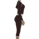 Women's Zip Up Hoodie and Lace Trim Capri Pants Set