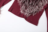 Women's Faux Fur Trim Long Sleeve Top and Mini Skirt Set