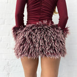 Women's Faux Fur Trim Long Sleeve Top and Mini Skirt Set