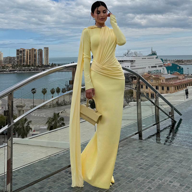 Women's Long Sleeve Ruched Maxi Dress