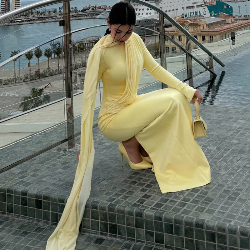 Women's Long Sleeve Ruched Maxi Dress