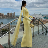 Women's Long Sleeve Ruched Maxi Dress