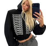 Women's Cropped Hooded Jacket with Decorative Braid Trim