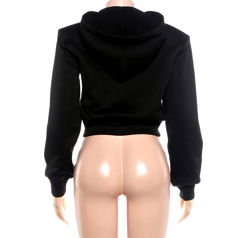 Women's Cropped Hooded Jacket with Decorative Braid Trim